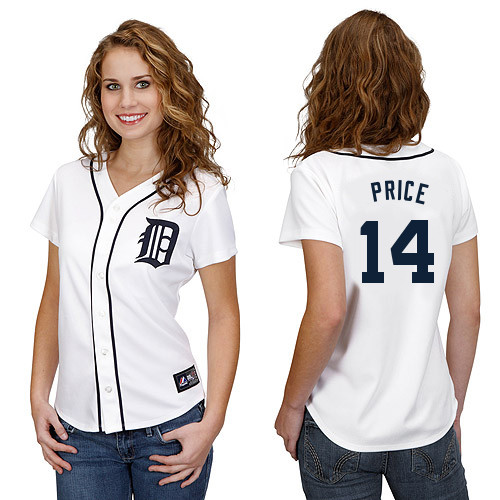 David Price #14 mlb Jersey-Detroit Tigers Women's Authentic Home White Cool Base Baseball Jersey